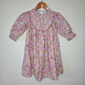 AS Collection Girls Floral Cotton Pintuck Dress Pink Yellow Size 6 NWT